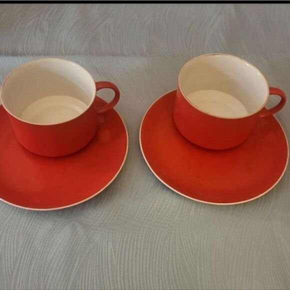Vintage Pristine '70’s 2 Piece Set-Mod Bright Red Soup Cup and Sandwich Plate - Picture 1 of 11